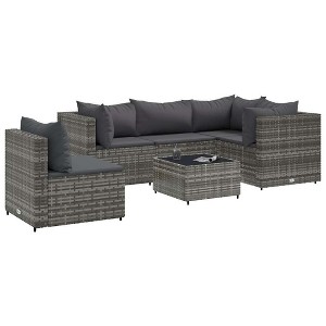 vidaXL Patio Lounge Set with Cushions Sectional Sofa Garden Backyard Poly Rattan - Gray 3x Corner 2x Middle Table - 1 of 4