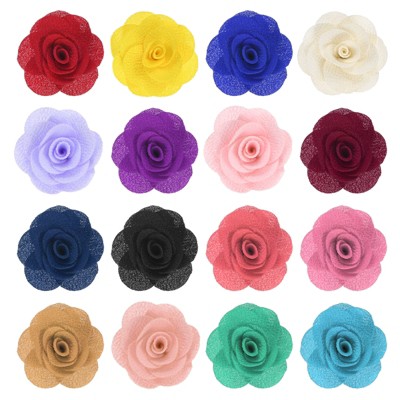 Unique Bargains Silk Alloy Created Camellia Flower Lapel Pin for Men Suit 2 x 1.3 inch 16 Pcs
