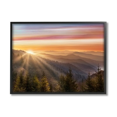 Stupell Industries Sunrise Through Mountain Forest Skyline Warm Sky