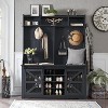 SinCiDo 59" Shoe Racks with 20 Shoe Cubbies & 12 Coat Hooks & Sliding Barn Doors, Farmhouse Entryway Hutch, Black - 2 of 4