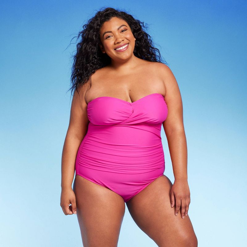 Women's Full Coverage Tummy Control Twist-Front One Piece Swimsuit - Kona Sol™ Pink, 1 of 6