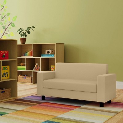 Sand Vegan Leather Kids' Classic Sofa with Wood Frame