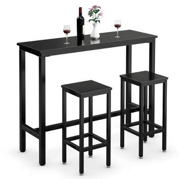 Costway 3 Pieces Bar Table Set Counter Height Breakfast Bar Dining Table w/Stools