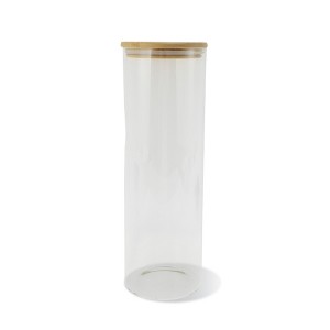 Unique Bargains with Bamboo Lid Decorative Jars Wood Color Clear 1 Pc - 1 of 4