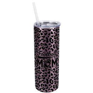 Elanze Designs Leopard Print Rose Gold 20 Ounce Double Wall Stainless Steel Glitter Travel Tumbler With Sliding Lid And Straw, Football Mom - 1 of 4