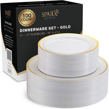 SparkSettings Disposable Plastic Plates For Party, 100 Pack