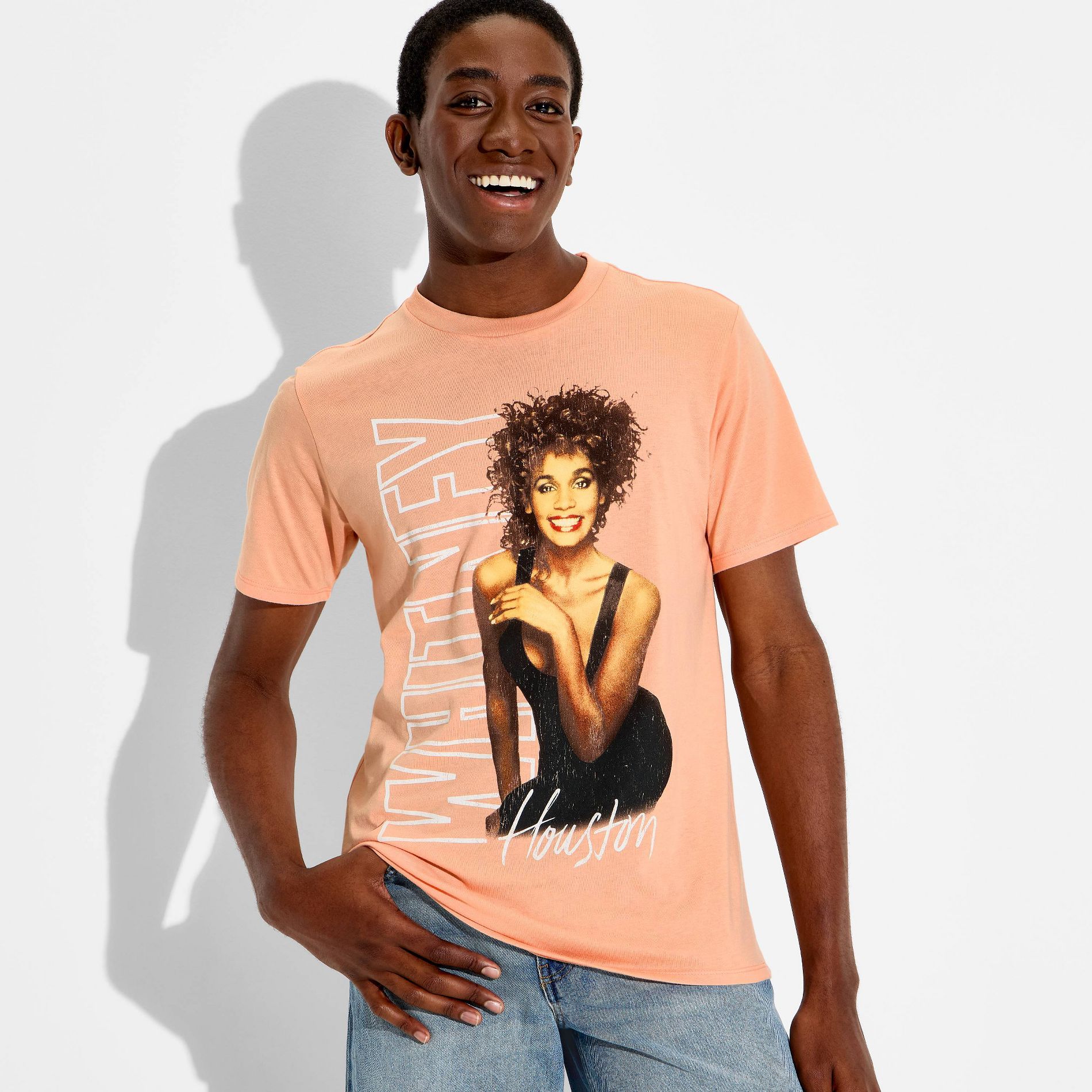 Pride Adult Whitney Houston Short Sleeve T-Shirt - Coral Pink