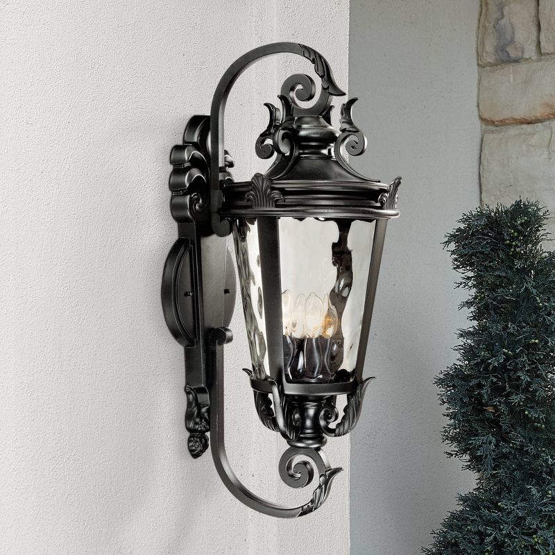 John Timberland Casa Marseille Vintage Rustic Outdoor Wall Light Fixture Textured Black Scroll 31" Clear Hammered Glass for Post Exterior Barn Deck, 2 of 8