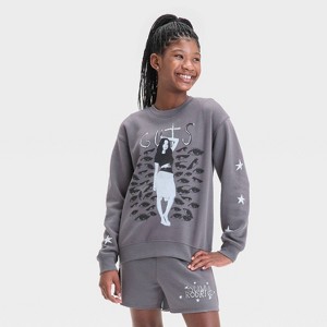 Girls' Olivia Rodrigo Oversized Fleece Crew Neck Sweatshirt - Gray - 1 of 4