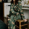 Anna-Kaci Lounge Women's Long Sleeve Button Front Pajama Set with Tiger Print and Satin Finish - 2 of 4
