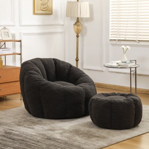 Teddy Fabric Bean Bag Sofa Chair,Bean Bag Sofa Chair with Footstool,Lazy Bean Bag Sofa Chair,Foam Filled Bean Bag Sofa-Cuddlewood - 1 of 4