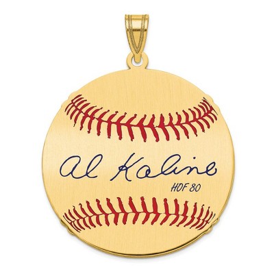 Black Bow Jewelry 14K Gold Plated Al Kaline Signature LG Enamel Baseball Pendant