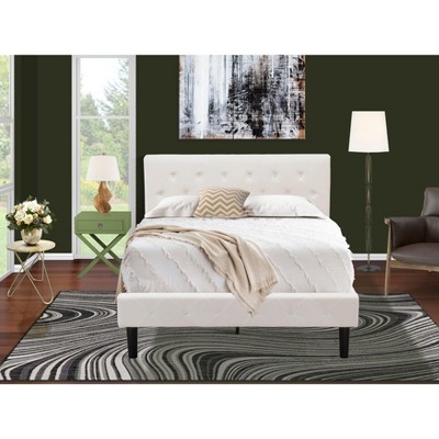 East West Furniture2 Piece Bedroom Set - Full Size Button Tufted Bed Frame - White Velvet Fabric Upholstered Headboard and a  Nightstand
