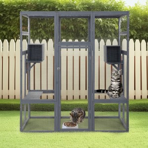 DOMETOUR Large Cat Enclosure with 5 Perches, 2 Condos and 1 Lockable Door - 1 of 4