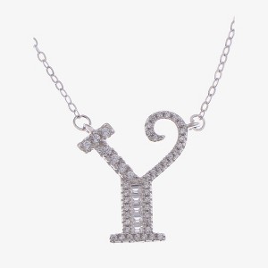 Anna-Kaci Silver Tone Initial Letter Pendant Necklace with Crystal Rhinestone Accents - 1 of 4