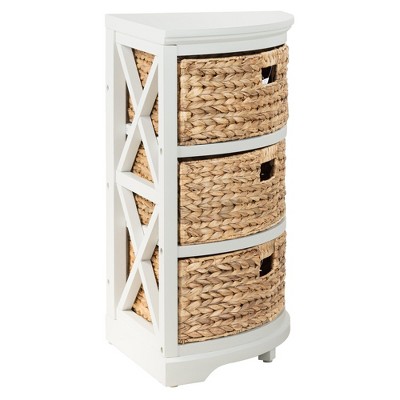Pink 3-Tier Corner Table with Natural Wicker Baskets