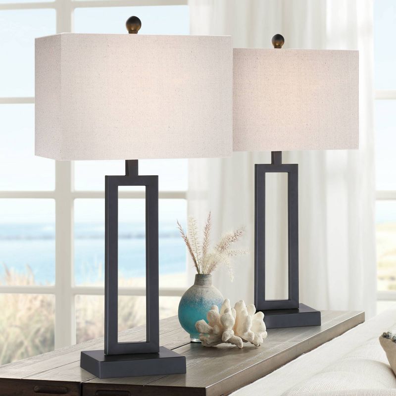 360 Lighting Aston Modern Industrial Table Lamps 26" High Set of 2 Rich Black Openwork Metal Off White Fabric Shade for Bedroom Living Room Bedside, 2 of 8
