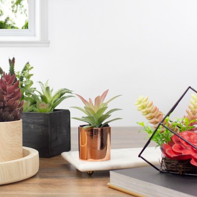 Rose Gold Potted Artificial Aloe Plant, 5" Height