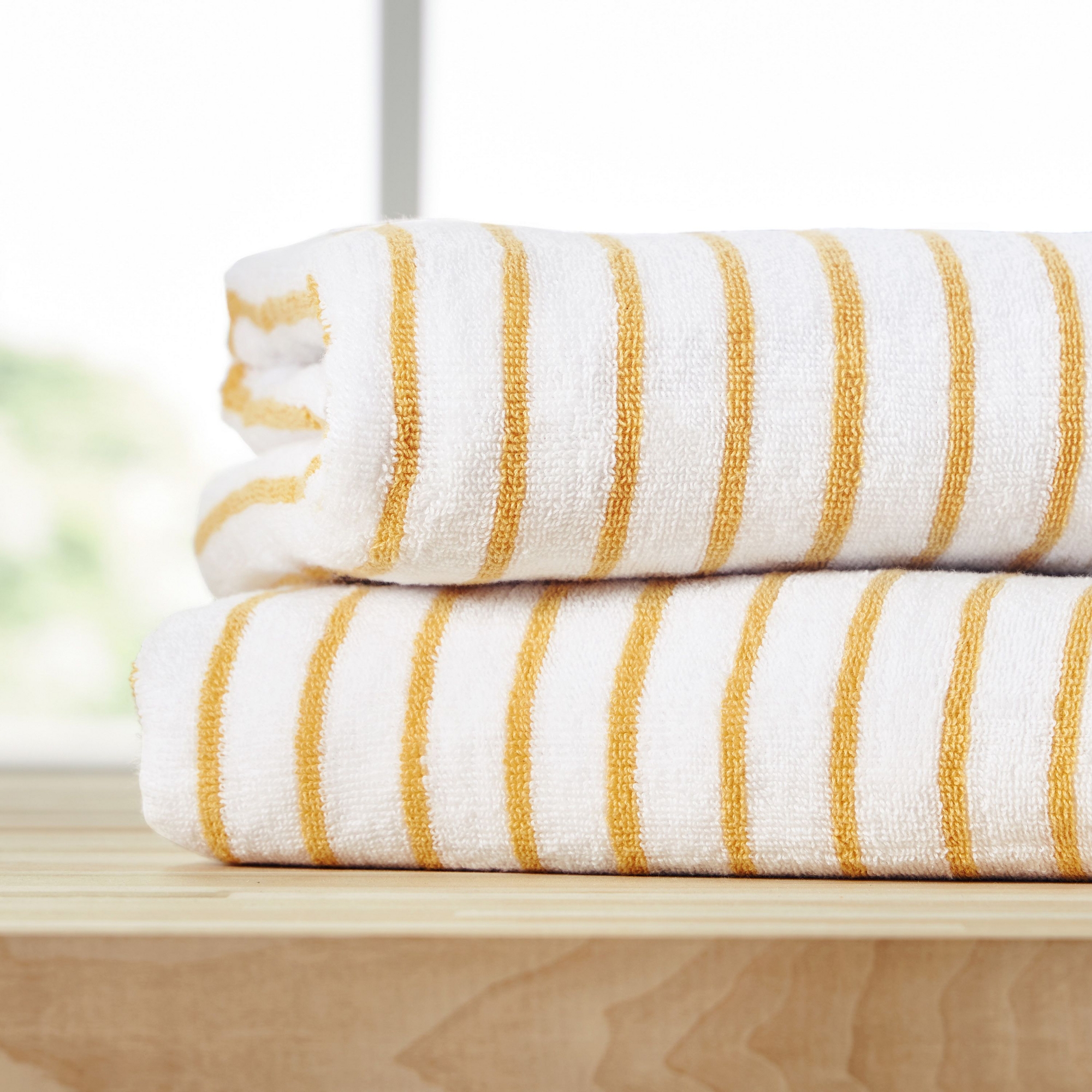 Cabana Stripe 100% Cotton Pool and Beach Towels - Oversized, Absorbent, Quick-Dry Towels - Becky Cameron, Yellow, Pack of 2