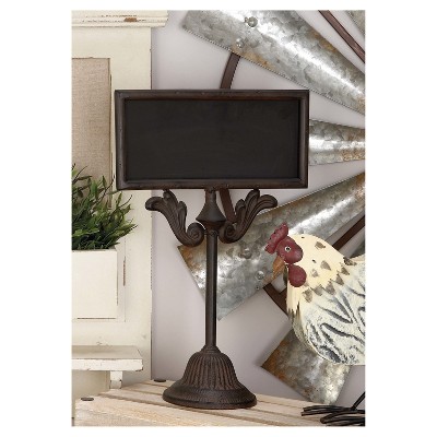 Rustic Brown Iron Chalkboard Stand with Pedestal Base