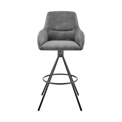 Modern Charcoal Fabric and Black Metal 30" Swivel Bar Stool