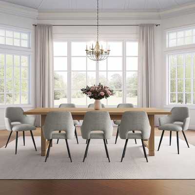 Set of 8 Modern Dining Chairs with Armrests, Upholstered Dining Room Chairs with Black Metal Legs, Comfortable Seats for Kitchen & Home-Maison Boucle