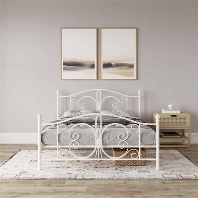 White Metal Full Bed with Scrollwork Headboard
