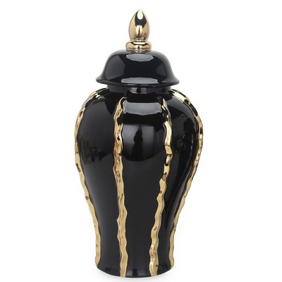 NicBex Cylinder Ceramic Vase Home Decor with Gold Trim and Removable Lid for Centerpieces for Dining Room, Living Room, Office