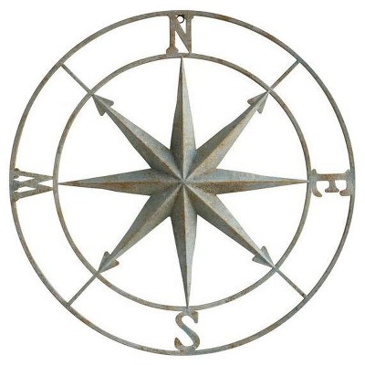 41" Iron Compass Wall Plaque Silver - 3R Studios