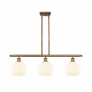 White Venetian - 3 Light Stem Hung Island In Modern Style-11 Inches Tall and 36 Inches Wide - 1 of 1