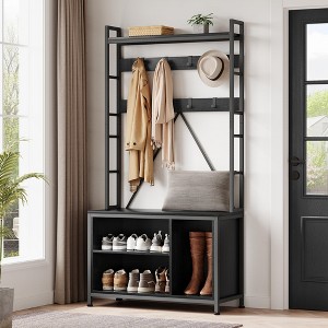 Hall Tree with Bench and Coat Rack, 36.41" Entryway Shoe Bench with 17 Hooks, Drawers and Top Shelf - 1 of 4