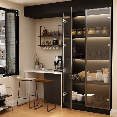 FUFU&GAGA Black Versatitle Display Cabinet with Glass DoorsKitchen Pantry