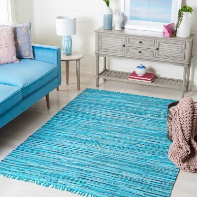 Handmade Light Blue Cotton Flat Woven Area Rug, 4' x 6'