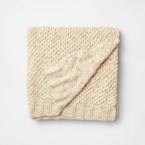 Honeycomb Textured Knit Throw Blanket Cream Threshold Designed