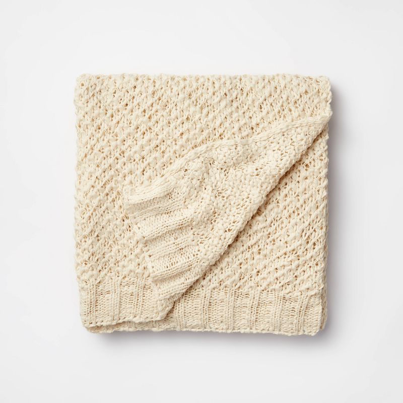Honeycomb Textured Knit Throw Blanket Cream - Threshold&#8482; designed with Studio McGee, 1 of 11