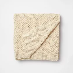 Honeycomb Textured Knit Throw Blanket Cream - Threshold™ designed with Studio McGee