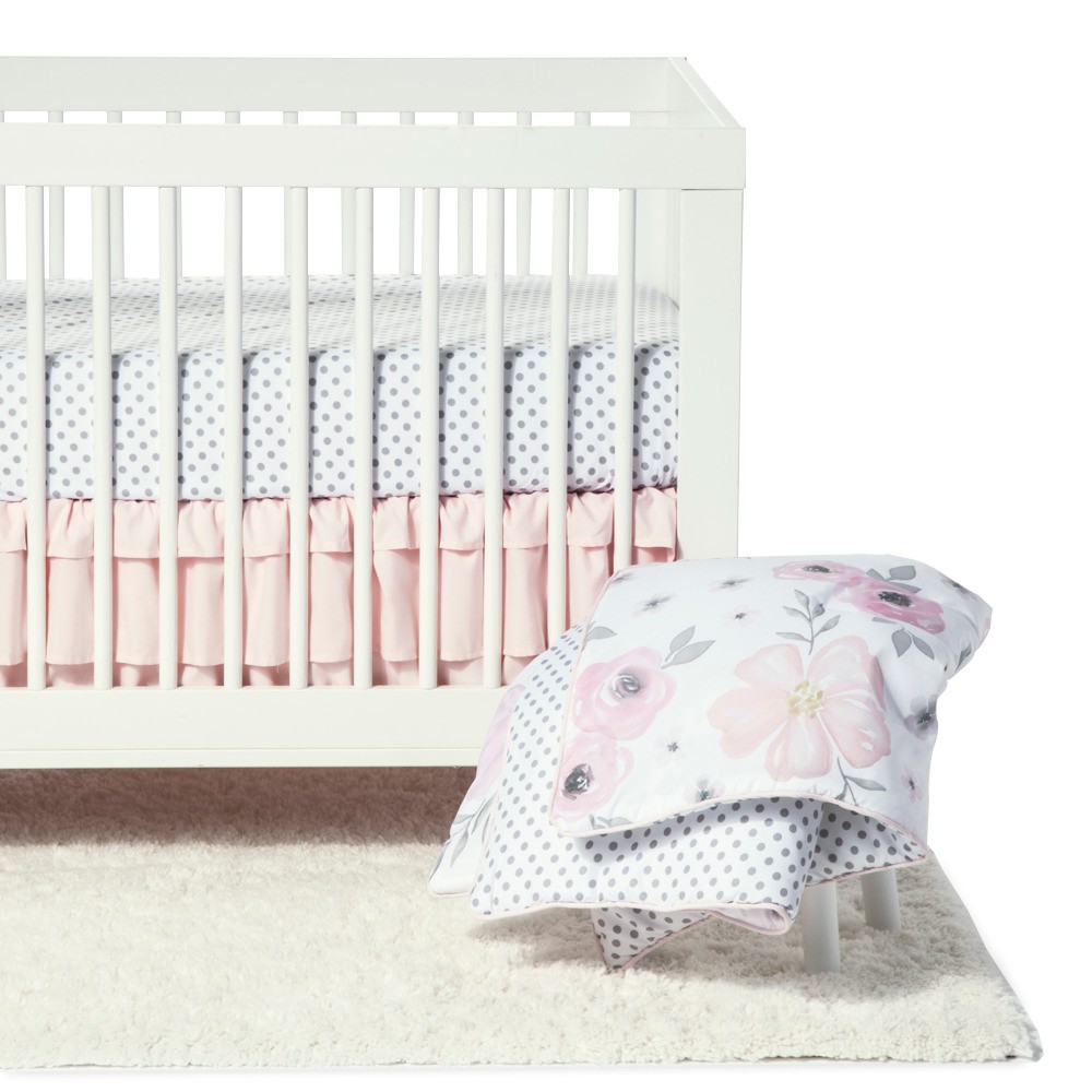 Sweet Jojo Designs Crib Bedding Set - Watercolor Floral - 11pc Pink/Gray -  53046261