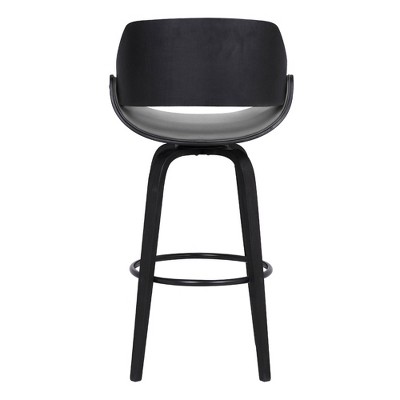 Sleek Modern 41.5" Swivel Barstool in Gray Faux Leather and Black Wood