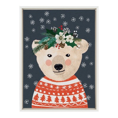 Kate & Laurel All Things Decor 18"x24" Sylvie MC 0671 Polar Bear Framed Canvas Wall Art by Mia Charro White Christmas Polar Bear