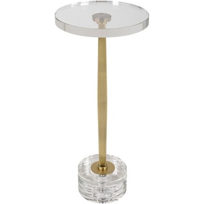 Uttermost Groove 10" Wide Brushed Gold Crystal Round Drink Table