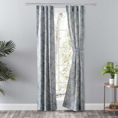 Lexington Blue Leaf Pattern Cotton Polyester Curtain Pair
