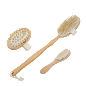 Unique Bargains Long Handle Bristles Bath Brushes 17 Inch Wood Color 1 Set - 1 of 4