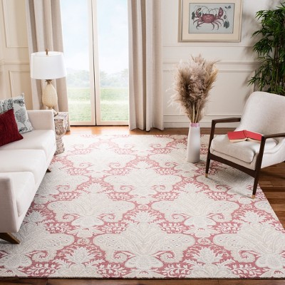Elegant Tufted Wool Rectangular Area Rug 9' x 12' in Pink & Beige