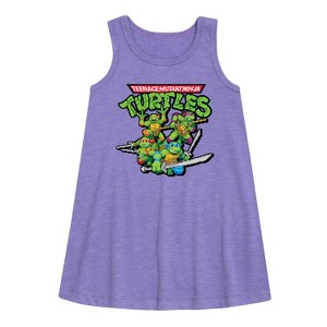 Girls' - Teenage Mutant Ninja Turtles - Gaming Group And Logo Graphic Sleeveless Aline Dress - 1 of 3