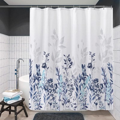 LunaLulinlk Fabric Shower Curtain, Blue and Grey Floral Bathroom Shower Curtains