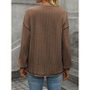 Coolmee Women's Fall Winter T-Shirts Casual Loose Fit Long Sleeve Solid Blouse Ribbed Knit Round Neck with Front Pocket Tee Tops M Brown - 2 of 4