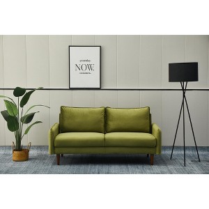 Velvet Sofa Mid-Century Modern Couch with Wooden Legs for Living Room - 1 of 4