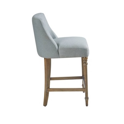 Elegant Blue 25" Upholstered Counter Stool with Solid Wood Legs