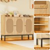 Rattan 3 Doors Buffet Cabinet with Storage Free Standing Wooden Shoe Storage Organizer Cabinet with Adjustable Shelf Narrow Shoe Rack for Entryway - 3 of 4