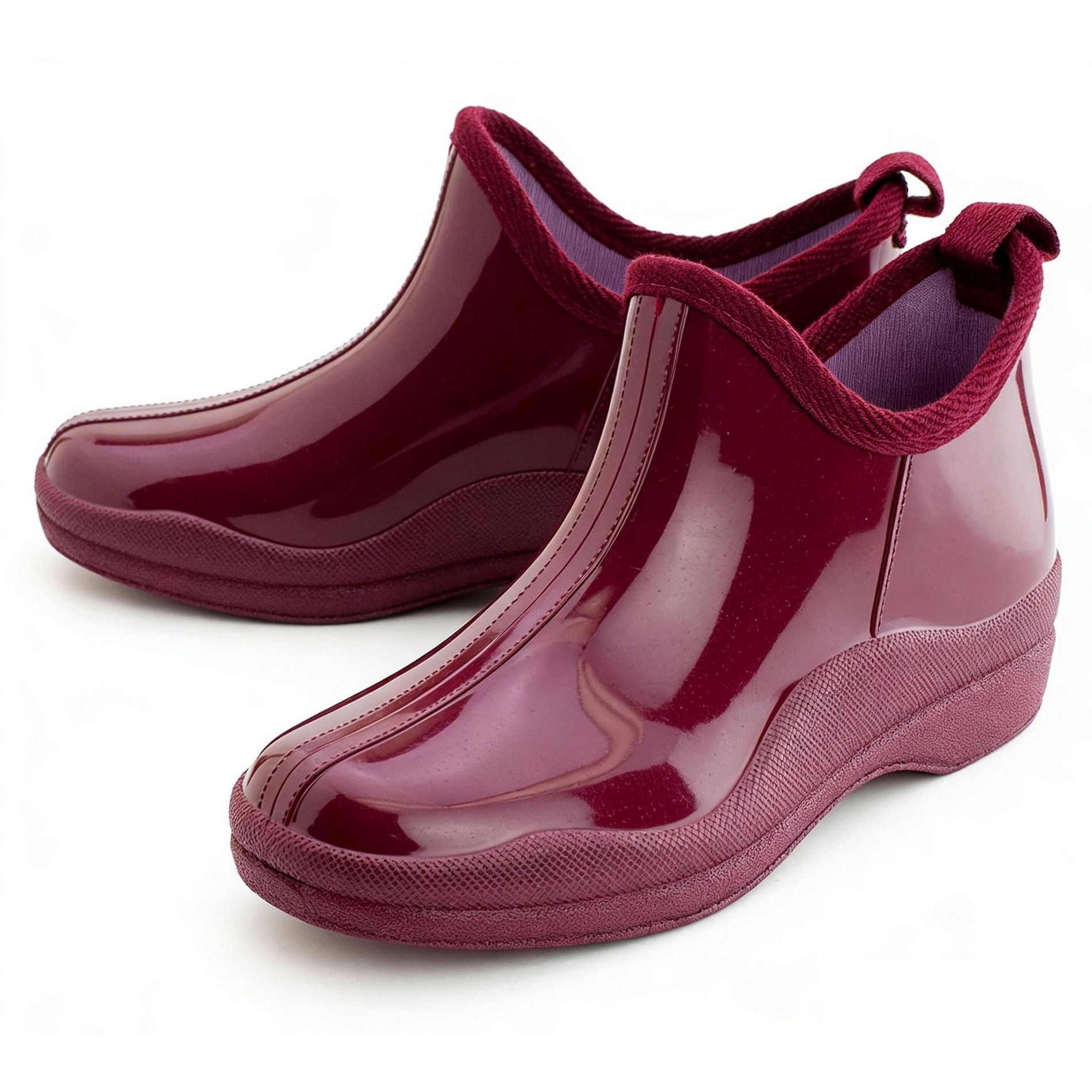 Women's Short Rain Boots Maroon Garden Ankle Shoes Fashion Rainboots